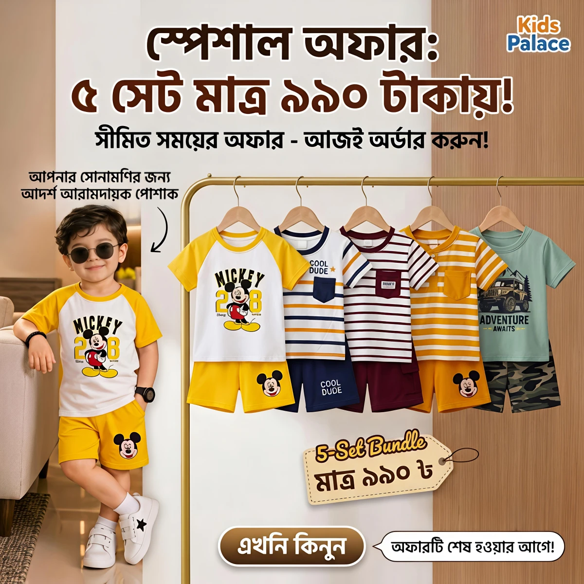 বয়েজ ৫ পিস টি-শার্ট ও প্যান্ট কম্বো সেট