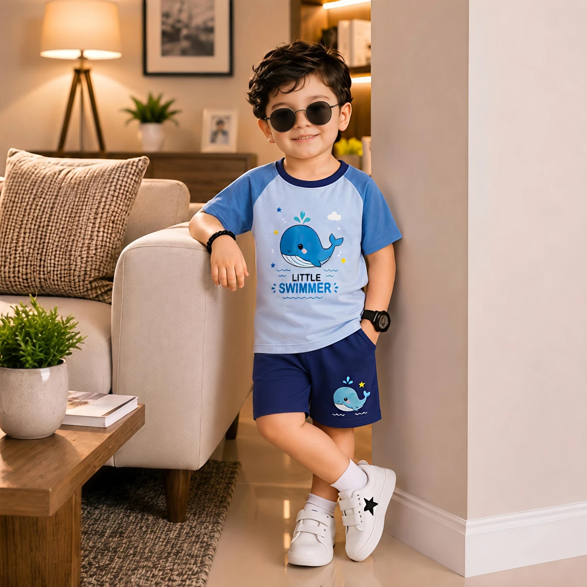 প্রিমিয়াম বেবি টি-শার্ট ও প্যান্ট কম্বো সেট-Little Swimmer
