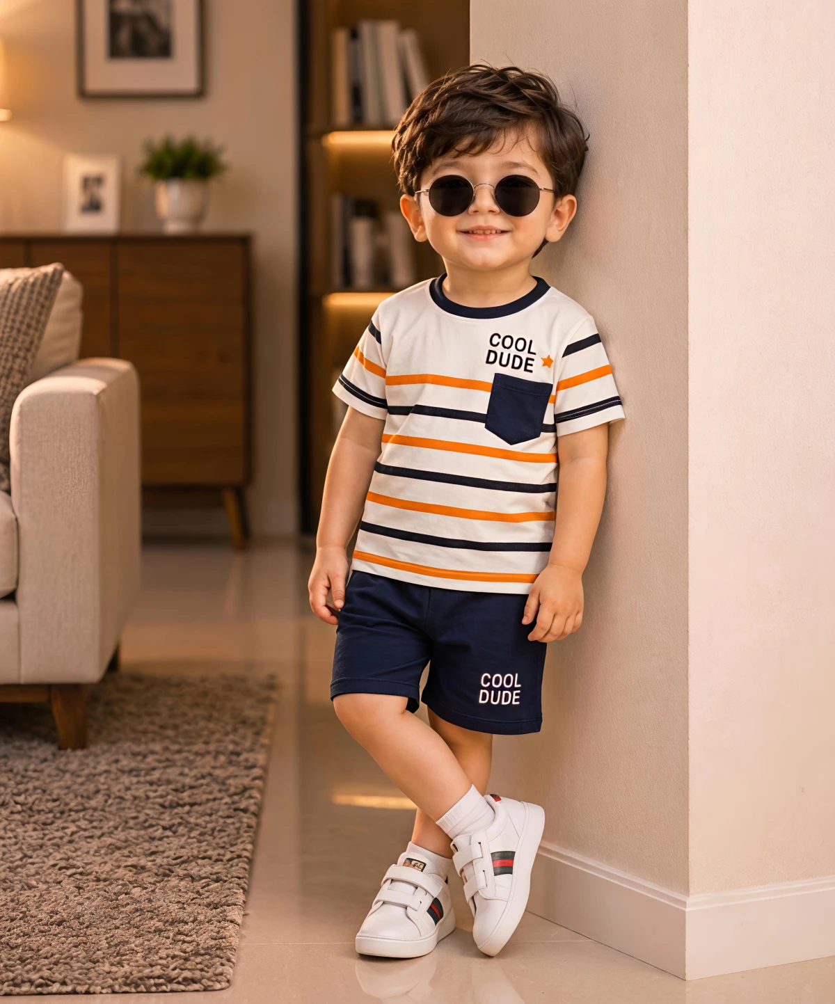 বয়েজ টি-শার্ট ও প্যান্ট কম্বো সেট-Striped Multi Color Cool Dude