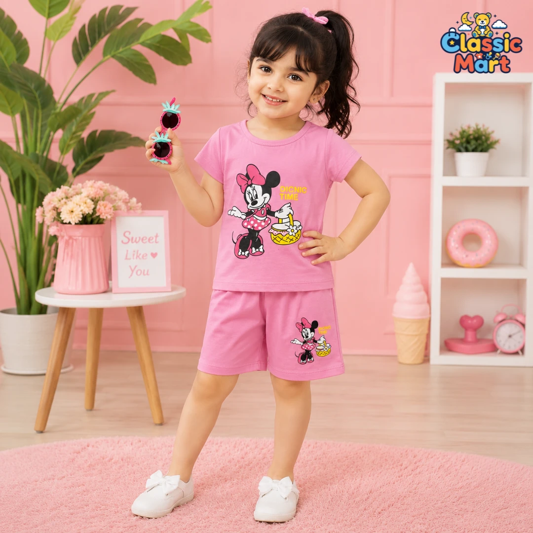 গার্লস টি-শার্ট ও প্যান্ট - Pink Minnie Mouse